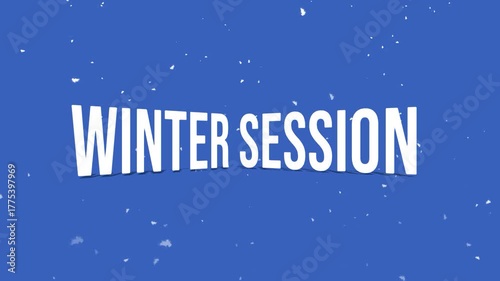 Winter session text animation with snow and 3d rotate effect on blue background. Suitable for intro opening ads