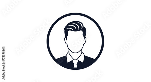 A minimalist avatar icon featuring a professional man in a suit and tie with a modern hairstyle, set in a circle on a white background.