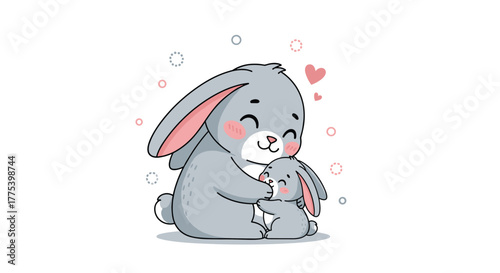 A loving embrace between a parent rabbit and its baby, sharing a tender moment of affection and happiness.
