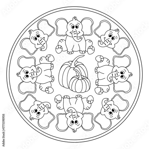 vector illustration of elephants and pumpkin