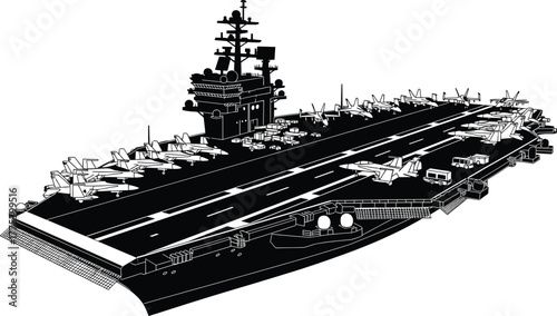 Black silhouette of an aircraft carrier with fighter jets aircraft carrier, navy ship, silhouette, ship, carrier, airplane, vehicles, keywords:, support, security, modern, white, ocean, aerial, mariti