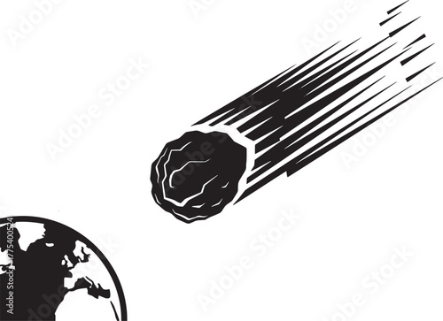 Black meteorite hurtles towards the earth creating a dramatic impact with a transparent background