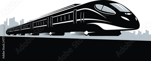 Modern High- Speed Train in Motion train, high-speed, bullet, modern, transportation, silhouette, city, description:, blur, modern, train, past, skyline, white, high-speed, passenger, moving, graphic,