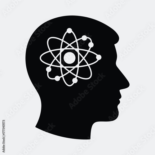 Silhouette of head profile with atom symbol representing science Vector illustration