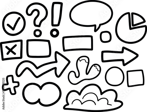 Hand drawn doodle shapes collection of design elements icons set