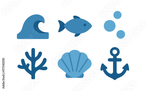 Nautical icons: minimalist marine life and ocean symbols collection
