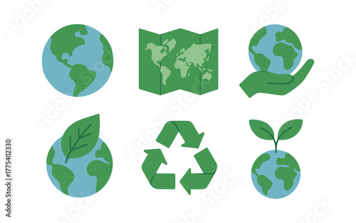 Eco-friendly earth icons: sustainable and minimalist green design elements