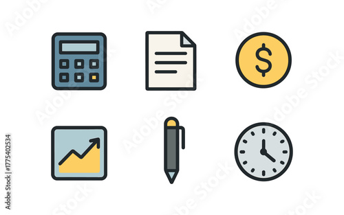 Linear icons of finance and office essentials for digital and print use