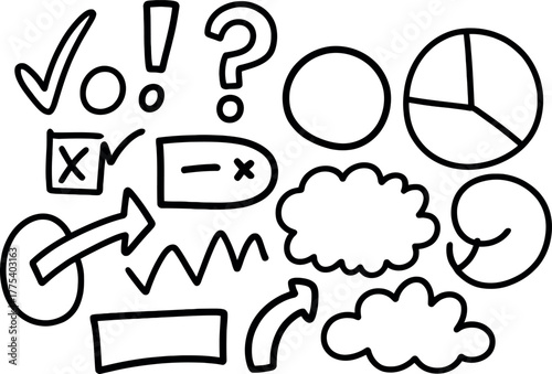 Hand drawn sketch icons marks design elements infographic vector set