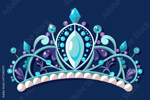 Diamond tiara image. Beautiful tiara with gemstones and metal decor. Cartoon vector illustration