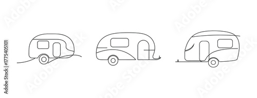 Three different camper van outline drawings side profile views