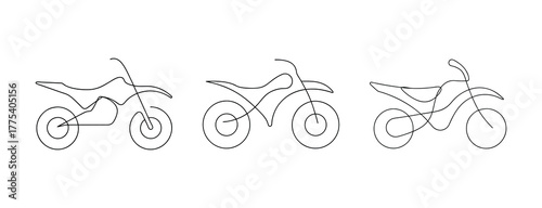 Dynamic line art trio of dirt bikes ready for action and adventure
