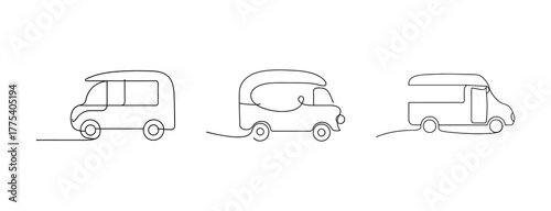 Three hand drawn food trucks depicting mobile culinary businesses
