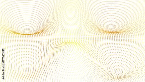 Abstract golden particle wave background for modern design projects. Soft light wave digital background with smooth yellow and white gradient.