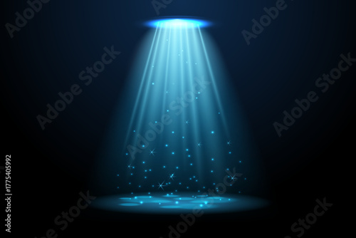 Empty podium illuminated by dramatic light beams