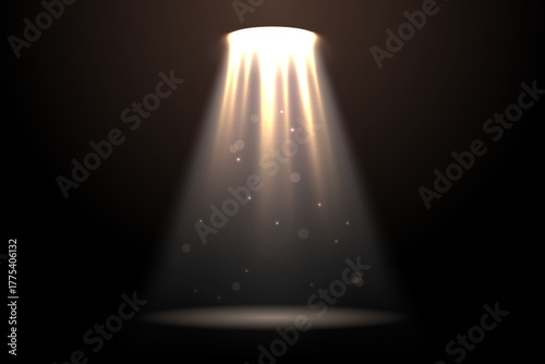 Empty podium illuminated by dramatic light beams