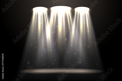 Empty podium illuminated by dramatic light beams