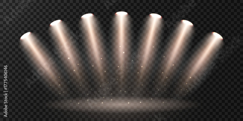 Empty podium illuminated by dramatic light beams