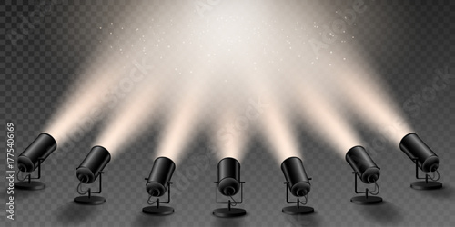 Stage lighting scene with spotlights and smoke effect