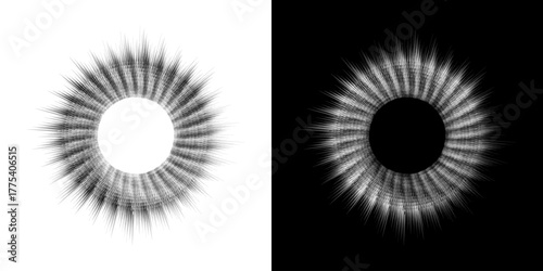 Dynamic abstract spiral sound wave rhythm lines. Circular spiral sound wave rhythm of lines. Circular futuristic abstract lines, black and white background.	