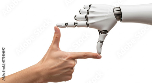 Human and robot hands framing a square shape together.