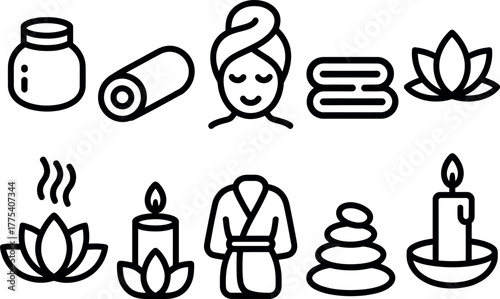 Spa and Wellness Relaxation Vector Icon Set for Healthcare Designs