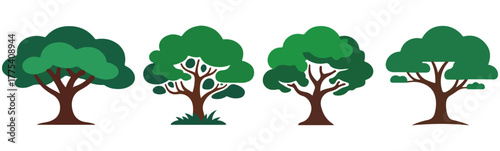 Tree Silhouettes with Roots Collection of Decorative, Elegant Eco Nature Icons Symbolizing Growth, Renewal, and Sustainability in Modern Vector Art