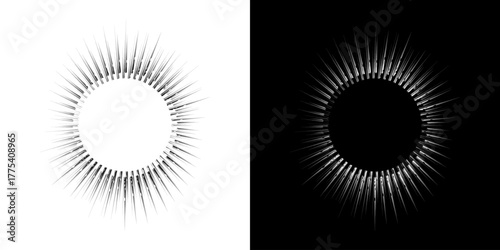 Dynamic abstract spiral sound wave rhythm lines. Circular spiral sound wave rhythm of lines. Circular futuristic abstract lines, black and white background.	
