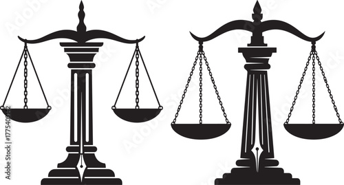 Two decorative scales of justice silhouette
