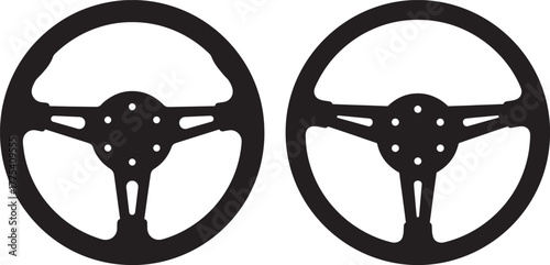Two identical steering wheels in silhouette