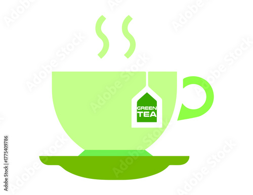 Green tea cup with natural herbal tea, green tea cup with green leaves, green tea cup with green cup vector on white background. 