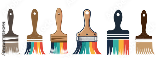 Set of paint brushes with different colors, vector of paint brushes with paint, paint brushes vector, brush, paint, paintbrush, painting, painter, tools, work, equipment, design.
