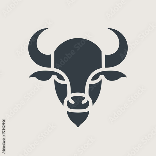 Minimalist Bull Head Logo  Taurus Ox or Bison Mascot Vector