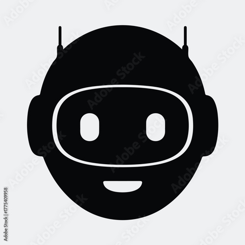 Silhouette Robot Head with Antenna Simple Icon Vector illustration