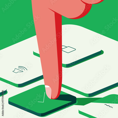 Finger pressing button – mobile app interface vector illustration