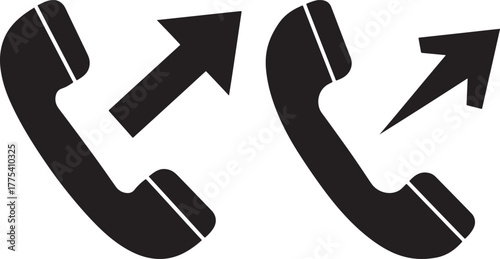 Two black phone handsets with upward arrows silhouette