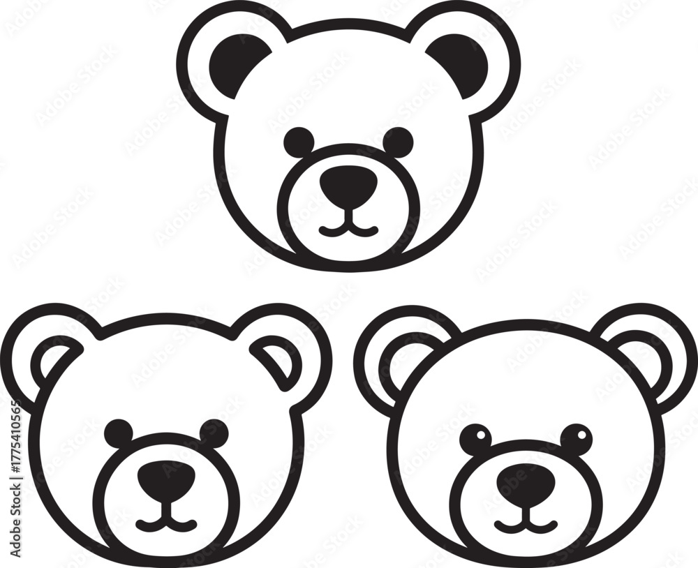 Fototapeta premium Three adorable teddy bear faces silhouette