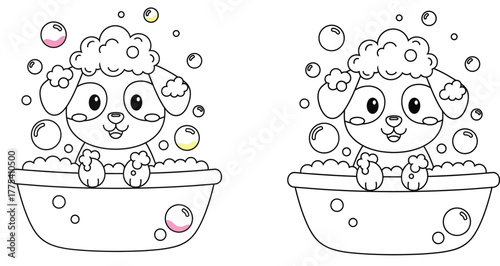 Adorable Puppy Taking a Bubble Bath - Kawaii Dog Washing Fun