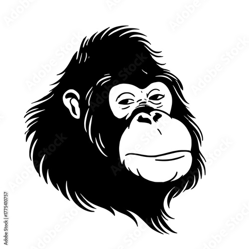 Bornean Orangutan. Bornean Orangutan simple black and white line art vector logo