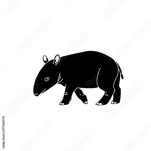 Tapir. Tapir simple black and white line art vector logo