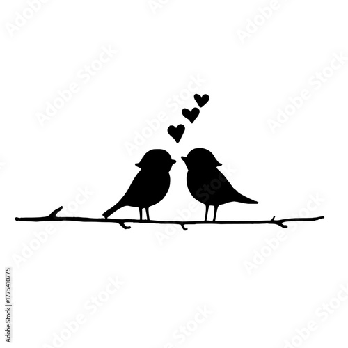 Lovebird. Lovebird simple black and white line art vector logo