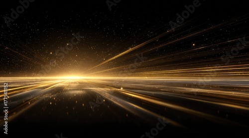 Golden streaks radiate across a dark expanse
