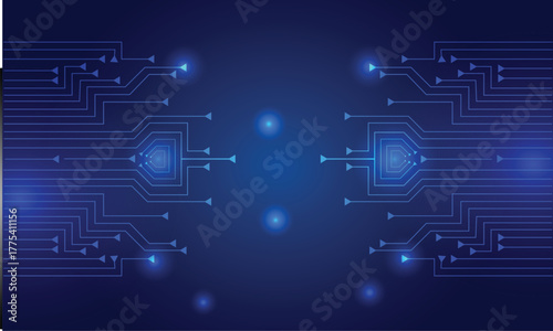 Abstract technology background blue circuit board background with glowing lines and digital connections