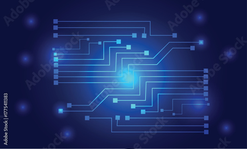Abstract technology background digital circuit board with glowing blue lines and connections