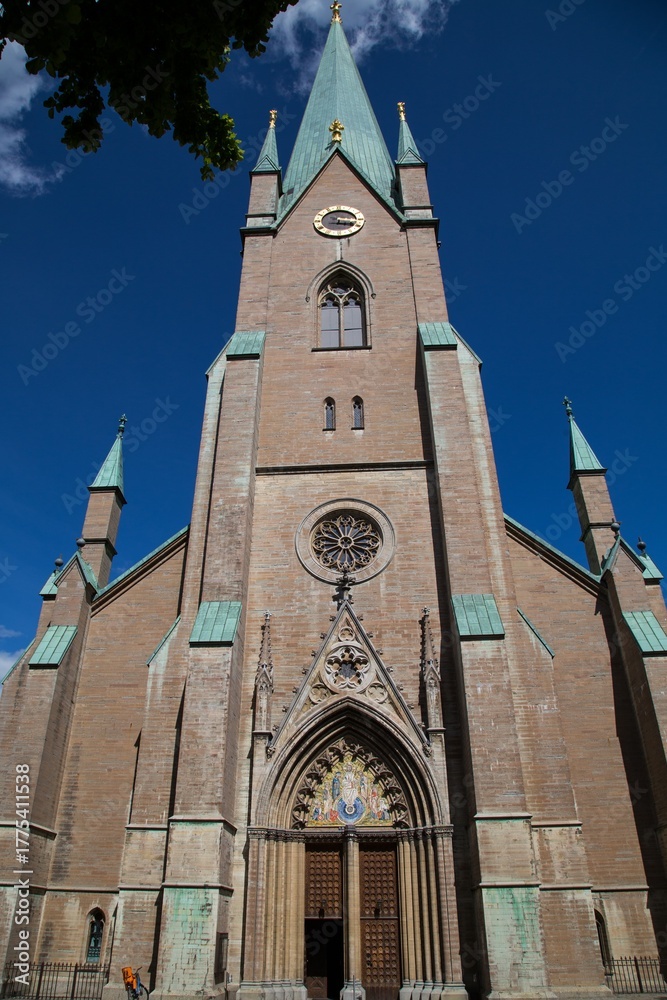 Fototapeta premium Linkoping Cathedral, tower side, Linkoping, Ostergotland, Sweden.