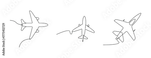 Three stylized airplanes in flight with sketchy lines minimalist design