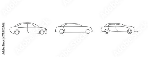 Elegant limousine line art from multiple angles for design projects
