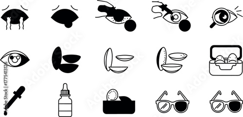 Set of eye care and contact lens icons