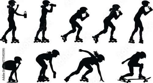 Dynamic roller skating sequence showing energetic female athlete in action sports, great for fitness brands, lifestyle, & active living campaigns