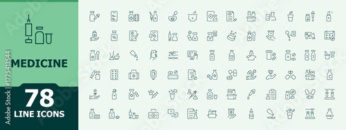 Medicine modern line icon set. Minimalist vector collections. Contains outline symbols like health, body. Editable stroke vector art. Medicine linear icon set.